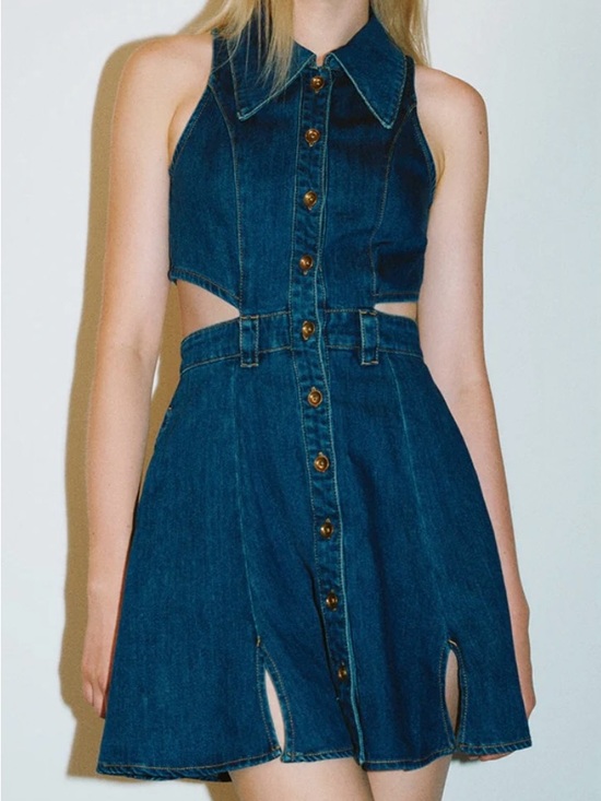 Urban Revivo Dresses & Skirts - Denim Button-Front Cutout Dress - Blue